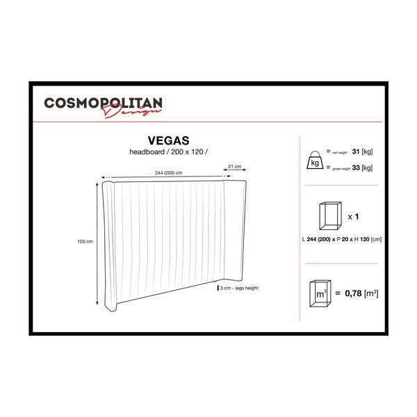 Pastelovomodré čelo postele Cosmopolitan design Vegas, 200 × 120 cm-image-4