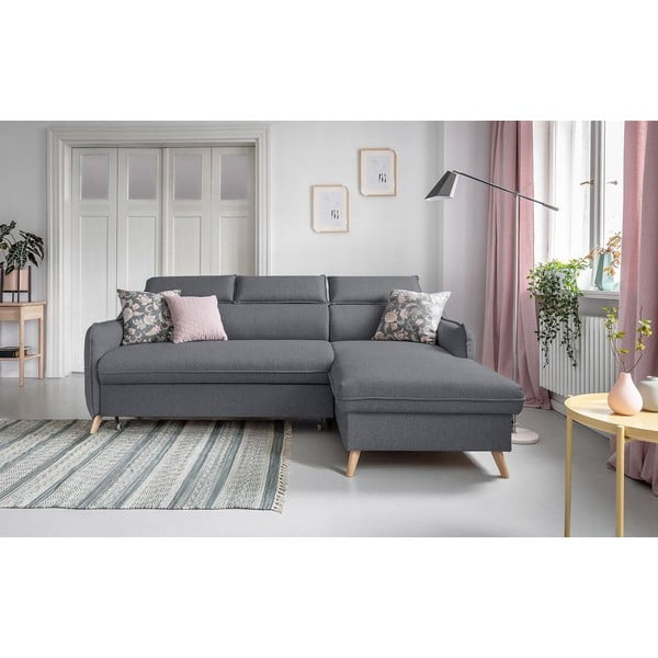 Tmavosivá rozkladacia rohová pohovka (pravý roh) Sweet Harmony – Miuform-image-3