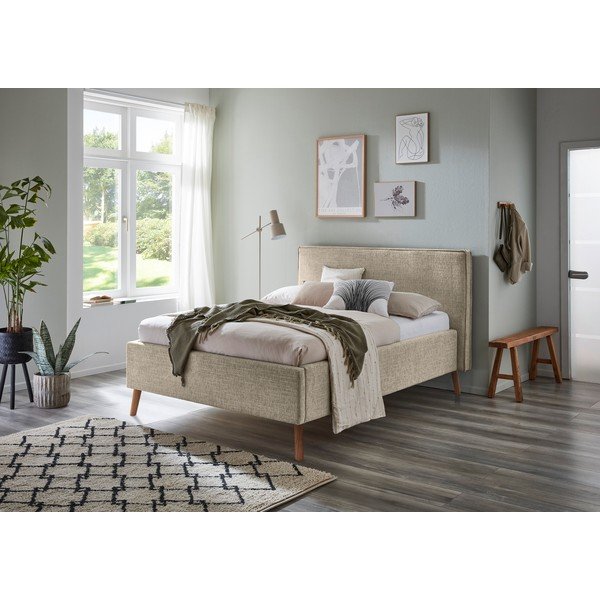 Béžová čalúnená dvojlôžková posteľ s úložným priestorom s roštom 140x200 cm Riva – Meise Möbel-image-1