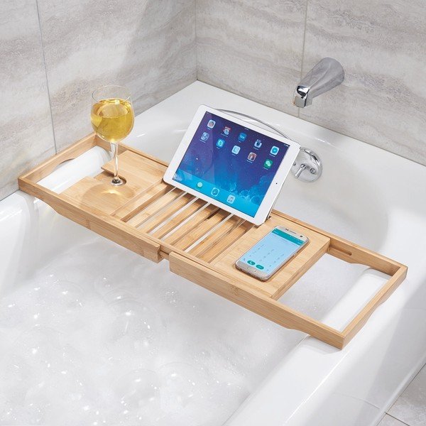 Bambusový nastaviteľný odkladací podnos na vaňu iDesign Formbu-image-1