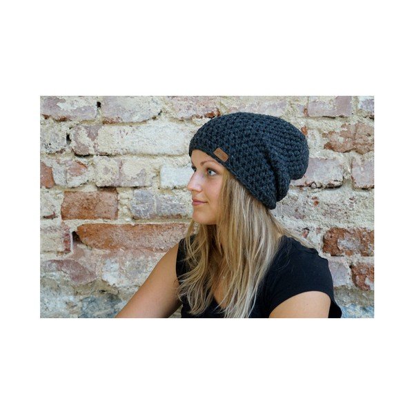 Tmavosivá ručne háčkovaná čiapka DOKE Night-image-4