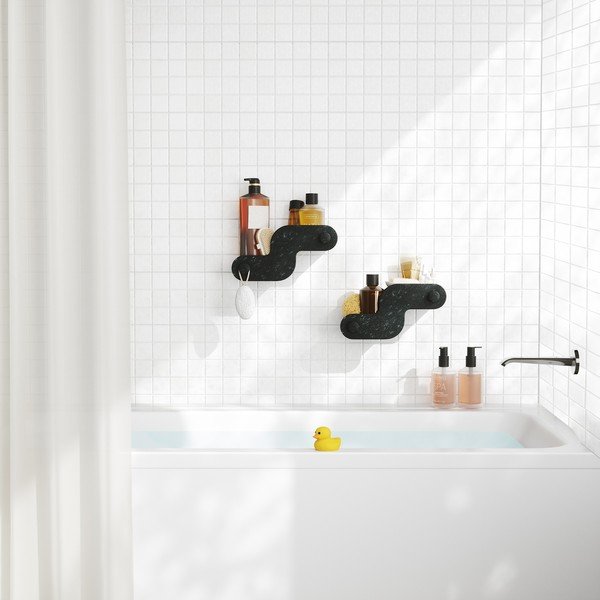 Matne čierne plastové kúpeľňové poličky 2 ks bez vŕtania Nami – Umbra-image-1