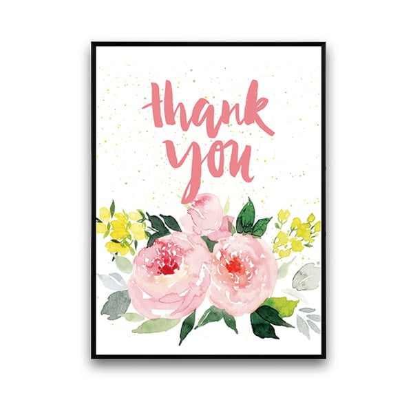 Plagát s ružovými kvetmi Thank You, 30 x 40 cm