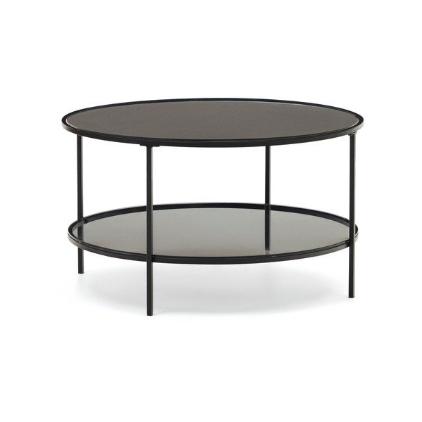 Čierny okrúhly konferenčný stolík so sklenenou doskou ø 80 cm Gilda – Kave Home