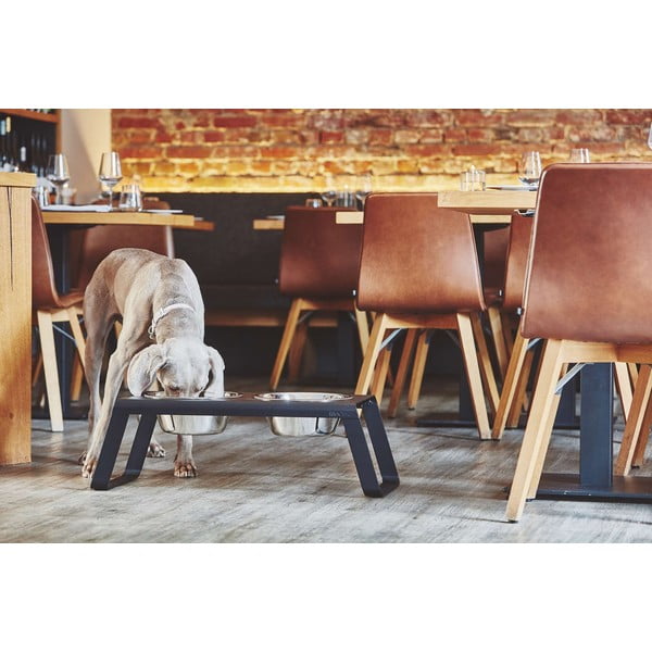 Kovová súprava misiek s podstavcom pre psa Desco Black L – MiaCara-image-1