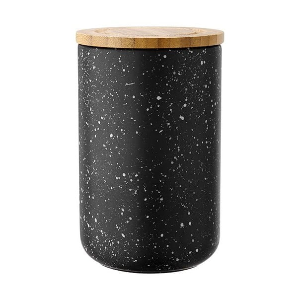 Čierna keramická dóza s bambusovým vekom Ladelle Speckle, výška 17 cm