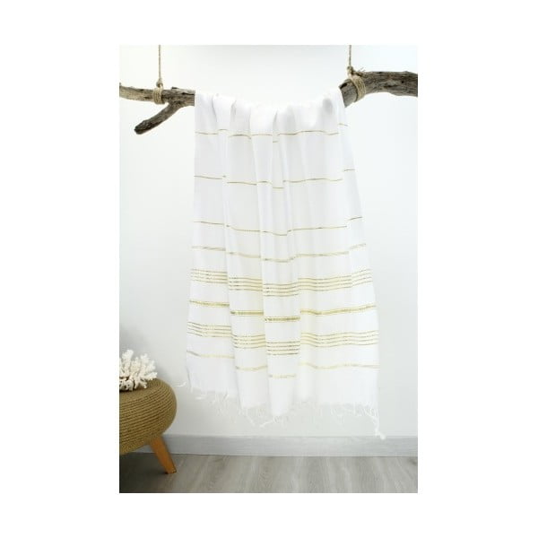 Bielo-zlatá hammam osuška Classic Style, 100 x 180 cm