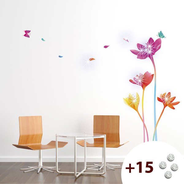 Set samolepky a 15 Swarovski krištáľov Ambience Rainbow Flowers