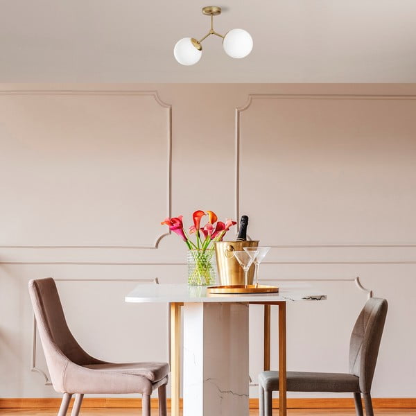 Biele/v mosadznej farbe stropné svietidlo so skleneným tienidlom 15x44 cm Damar – Opviq lights-image-1