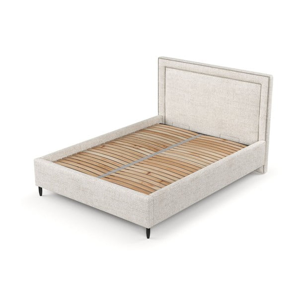 Krémová čalúnená dvojlôžková posteľ s úložným priestorom s roštom 160x200 cm Baleine – Maison de Rêve-image-4