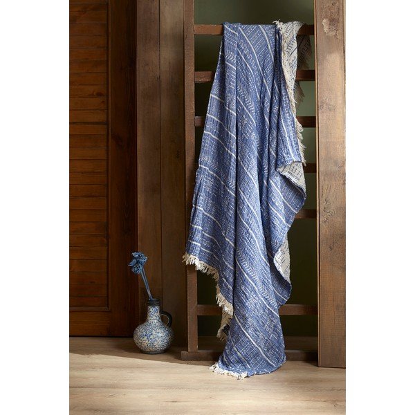 Modrá mušelínová prikrývka na dvojlôžko 220x240 cm Etno - Mijolnir-image-2