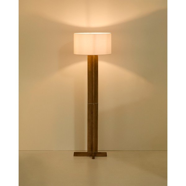 Biela/hnedá stojacia lampa s textilným tienidlom (výška  150,5 cm) Niani – Kave Home-image-1