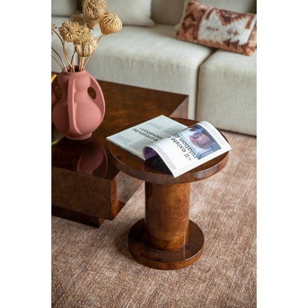 Okrúhly odkladací stolík v dekore orecha ø 46 cm Quinn – Dutchbone-image-1