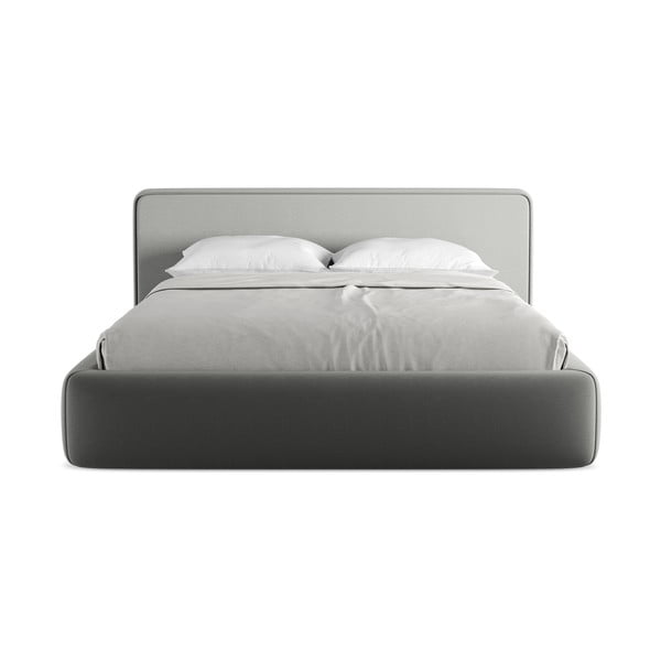 Sivá čalúnená dvojlôžková posteľ s úložným priestorom s roštom 160x200 cm Kiana – Makamii-image-4