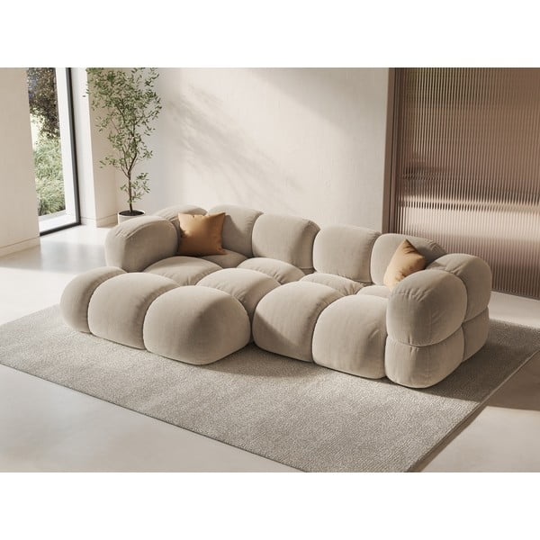 Béžová zamatová rohová pohovka (ľavý roh/s leňoškou) Loretto – Cosmopolitan Design-image-1