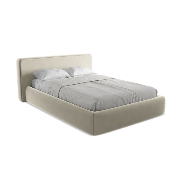 Krémovobiela čalúnená dvojlôžková posteľ s úložným priestorom s roštom 140x200 cm Kiana – Makamii-image-2