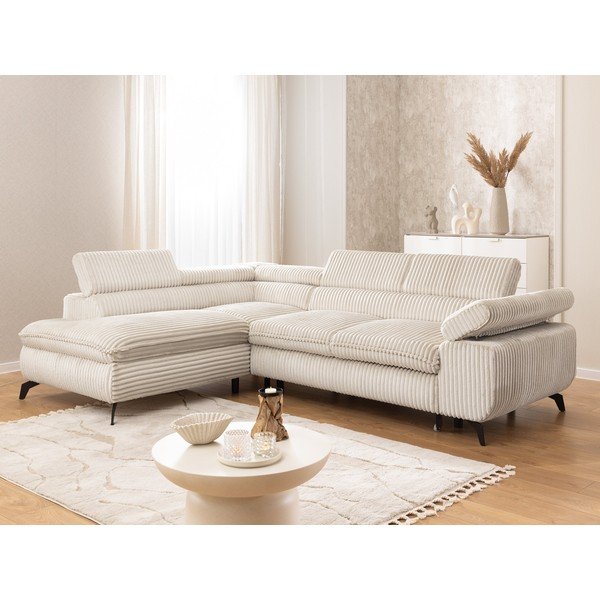 Krémovobiela menčestrová rohová pohovka (ľavý roh/do L) Marbeya  – Ropez-image-1