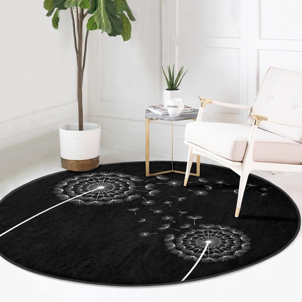 Čierny prateľný okrúhly koberec vhodný pre robotické vysávače ø 80 cm Comfort – Mila Home-image-2