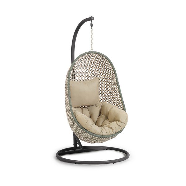 Zelené/v prírodnej farbe polstrované závesné záhradné kreslo Cira – Kave Home-image-3