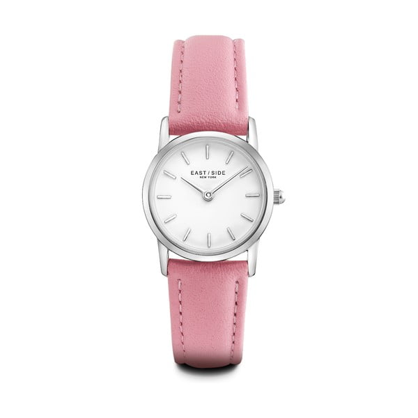 Dámske hodinky s ružovým koženým remienkom a ciferníkom v striebornej farbe Eastside Elridge