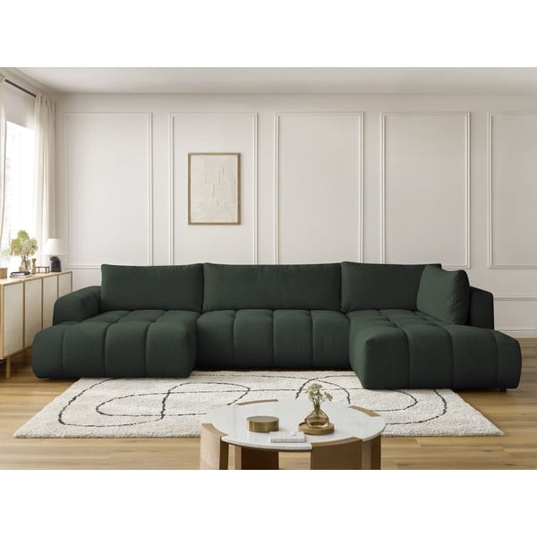 Zelená rozkladacia/s úložným priestorom rohová pohovka (pravý roh/do tvaru "U") Fuji – Bobochic Paris-image-1