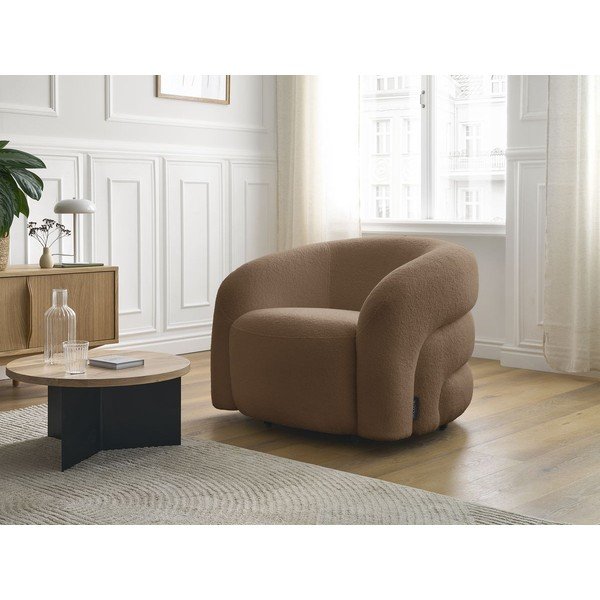 Hnedé otočné kreslo z textílie buklé Elina – Bobochic Paris-image-1