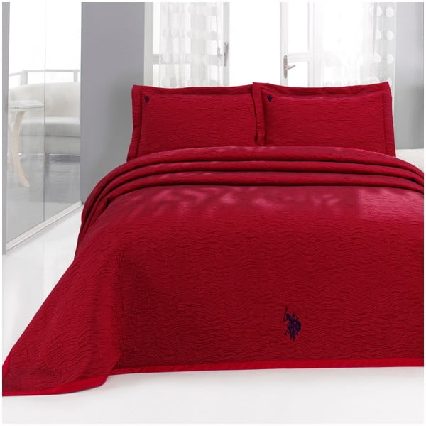 Sada prikrývky cez posteľ a 2 vankúšov U.S. Polo Assn. Melcroft Red, 250x260 cm