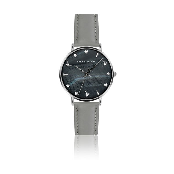 Dámske hodinky so sivým remienkom z pravej kože Emily Westwood Noir
