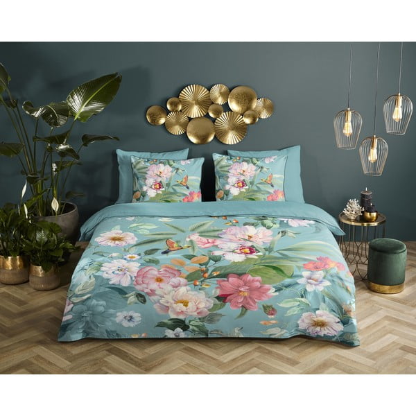 Modré obliečky na jednolôžko/predĺžené z bavlneného saténu 140x220 cm Fungi – Descanso-image-1