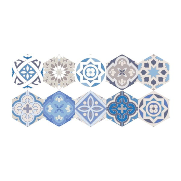 Sada 10 samolepiek na podlahu Ambiance Floor Stickers Hexagons Alina, 40 × 90 cm
