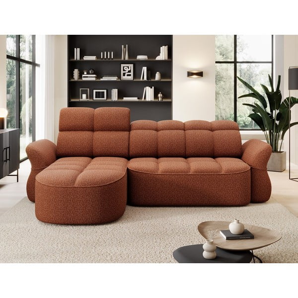 Terakotová zamatová rozkladacia/s úložným priestorom rohová pohovka (ľavý roh/s leňoškou) Beneth – ELTAP-image-1