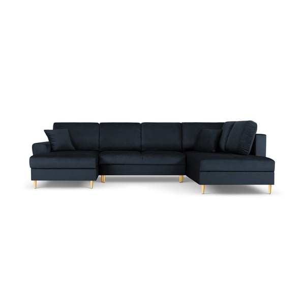 Tmavomodrá zamatová rozkladacia/s úložným priestorom rohová pohovka (pravý roh/do "U") Kyoto – Cosmopolitan Design