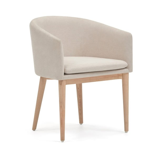 Krémovobiele čalúnené jedálenské kreslo s podrúčkami Harlan – Kave Home