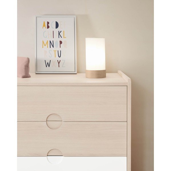 Biela/v prírodnej farbe stolová lampa z bukového dreva s textilným tienidlom (výška 26 cm) Slat – Kave Home-image-1