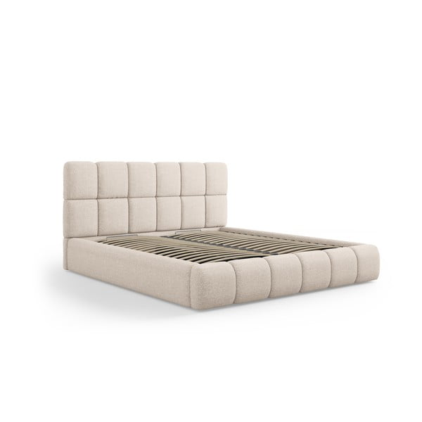 Béžová čalúnená dvojlôžková posteľ s úložným priestorom s roštom 200x200 cm Bellis – Micadoni Home