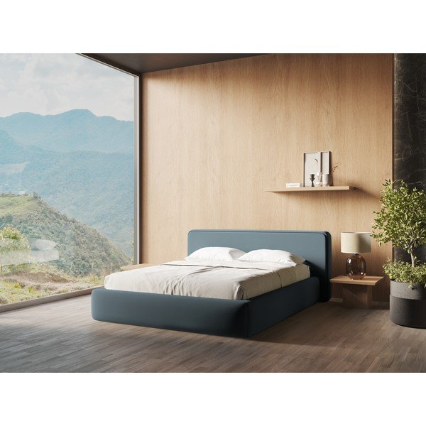Modrá čalúnená dvojlôžková posteľ s úložným priestorom s roštom 180x200 cm Kiana – Makamii-image-1