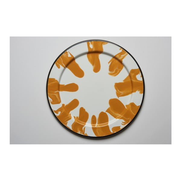 Oranžovo-biely smaltovaný tanier Kapka Little Color, Ø 24,5 cm