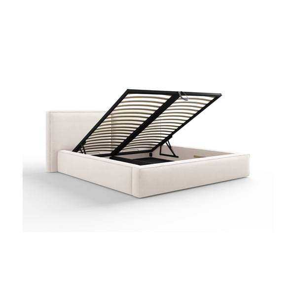 Béžová čalúnená dvojlôžková posteľ s úložným priestorom a roštom 200x200 cm Arendal – Cosmopolitan Design-image-3