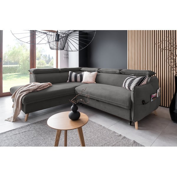 Tmavosivá zamatová rozkladacia rohová pohovka (ľavý roh) Sweet Harmony – Miuform-image-4