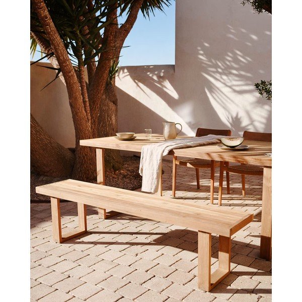 Drevená záhradná lavica v prírodnej farbe Canadell - Kave Home-image-1