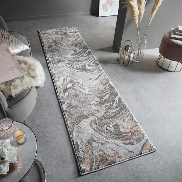 Sivo-béžový behúň 60x230 cm Marbled – Flair Rugs-image-1