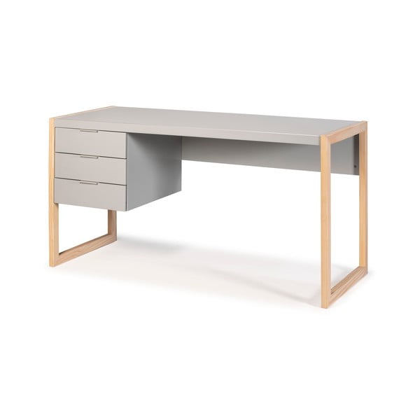 Sivý písací stôl s nohami z borovicového dreva Marckeric Frank-image-3