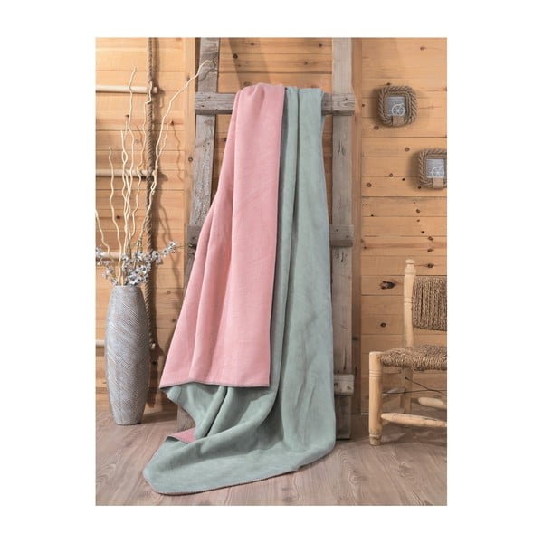 Zeleno-ružová deka Cole, 200 × 220 cm