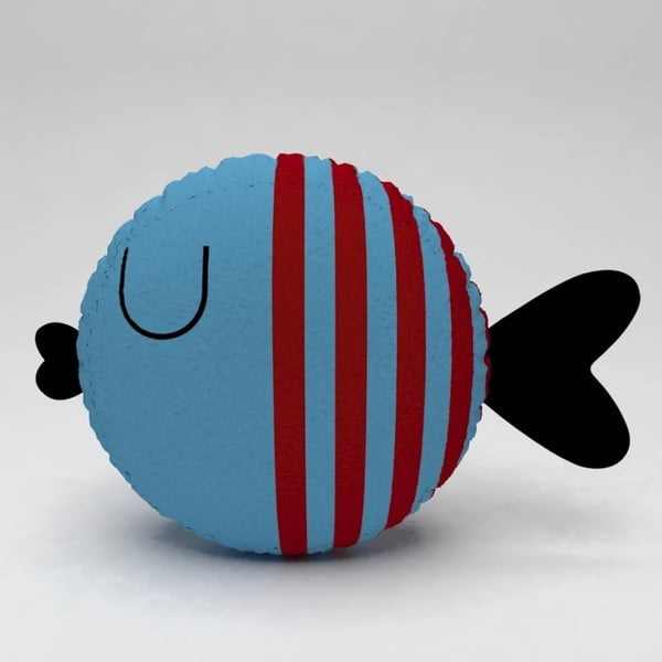 Modrý vankúšik s tmavočervenými pruhmi Fishie, ⌀ 32 cm