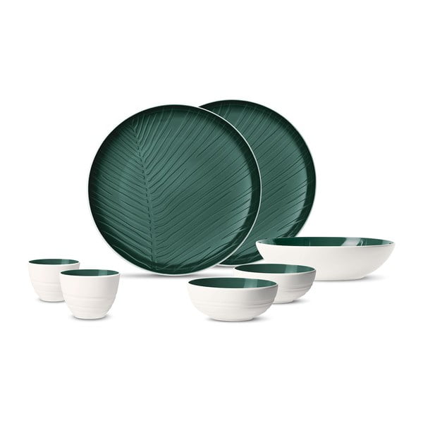 7-dielny bielo-zelený set porcelánového riadu Villeroy & Boch Leaf