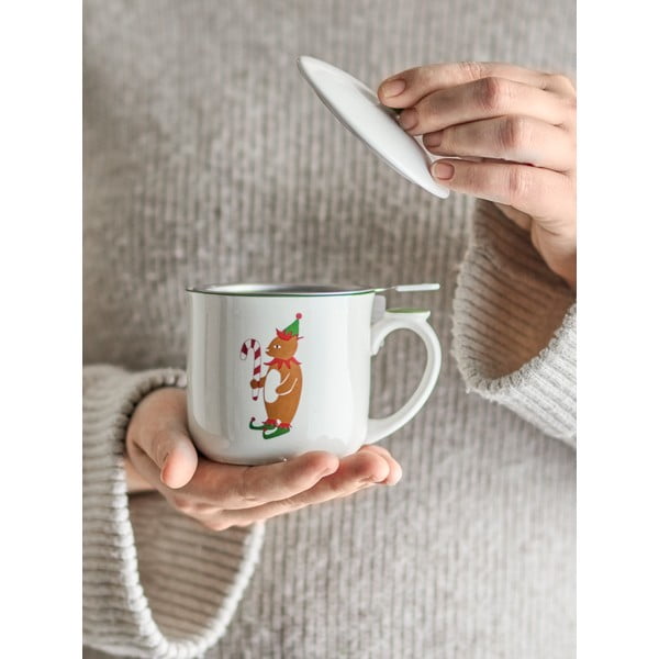 Krémový hrnček s vianočným motívom so sitkom z kameniny 300 ml Valentin – Bloomingville-image-1