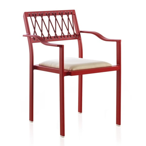 Červená záhradná stolička s bielymi detailmi a opierkami Geese Seally