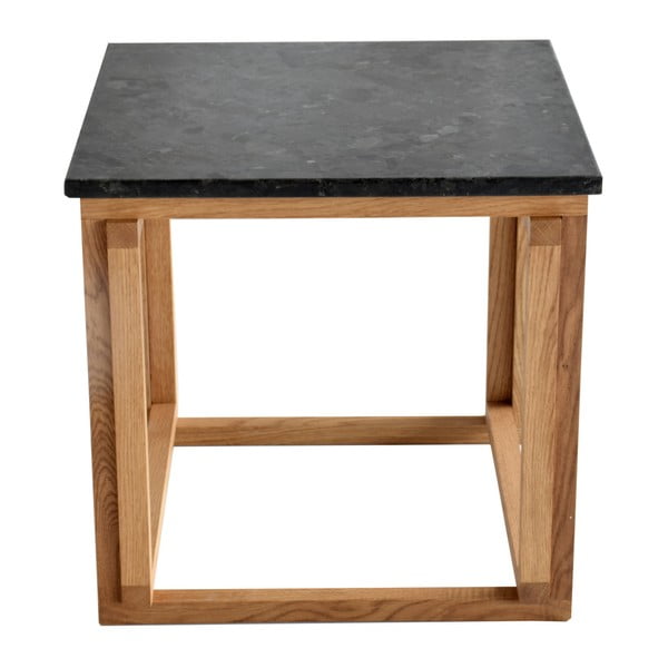 Čierny žulový odkladací stolík s podnožou z dubového dreva RGE Accent, šírka 50 cm

