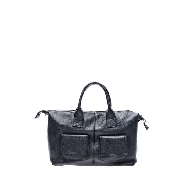Čierna kožená kabelka Anna Luchini, 25 x 48 cm