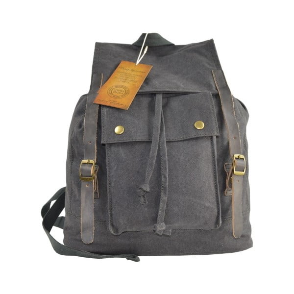 Čierny batoh s koženými detailmi Adventurer